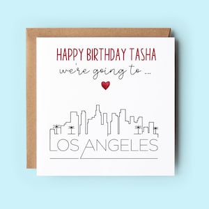 Vamos a Los Ángeles, tarjeta de cumpleaños sorpresa, personalizada, el texto se puede personalizar