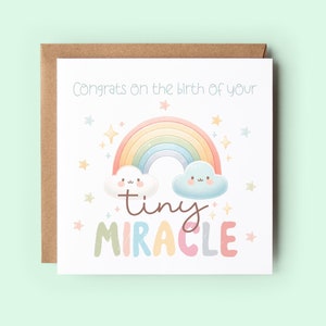 Tarjeta de felicitaciones por el nacimiento de tu pequeño milagro, tarjeta de bebé recién nacido, tarjeta de bebé arcoíris