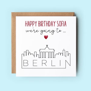 Vamos a Berlín, tarjeta sorpresa de cumpleaños, personalizada, el texto se puede personalizar