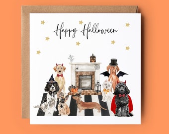 Halloweenkaart, grappige hondenkaarten, Halloweenhonden, fijne Halloween