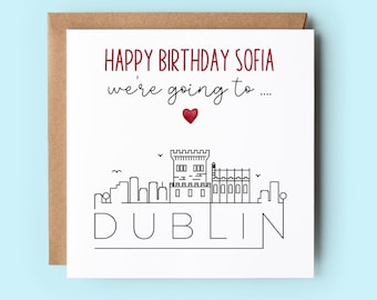 Vamos a Dublín, tarjeta sorpresa de cumpleaños, personalizada (texto personalizable)