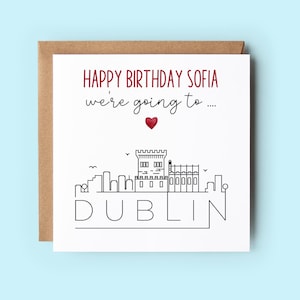 Nous allons à Dublin, carte d'anniversaire surprise, personnalisée, libellé personnalisable
