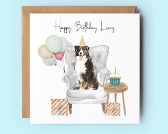 Personalized Bernese Mountain Dog Birthday Card, Handmade