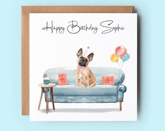 Personalized French Bulldog Birthday Card, Dog Lovers Handmade Card