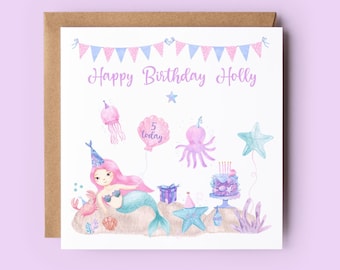 Personalized Mermaid Birthday Card, Under The Sea Theme