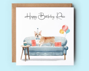 Personalized Corgi Birthday Card, Dog Lover Handmade Card