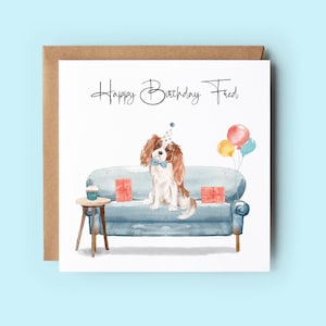 Carte d'anniversaire Cavalier King Charles Spaniel, carte d'anniversaire personnalisée, carte pour les amoureux des chiens, cartes faites main, cartes d'anniversaire pour chien, couleurs au choix