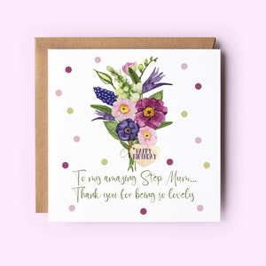Tarjeta de cumpleaños para madrastra, tarjetas para madrastra, tarjeta floral para madrastra