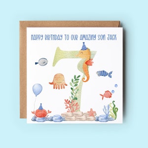 Personalised Son 7th Birthday Card, Sea Life Card,SeventhBirthday Card, 7th Birthday Card, Card for Son, Grandson Card, Under The Sea Card