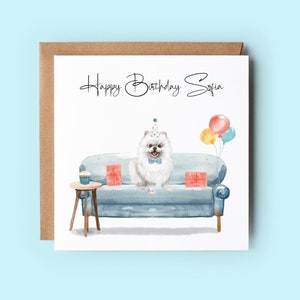 Carte d'anniversaire de Poméranie, carte d'anniversaire personnalisée, carte d'amoureux des chiens, cartes faites main, cartes d'anniversaire de chien