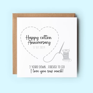 Tarjeta de segundo aniversario de bodas personalizada, aniversario de algodón, te amo mucho, tarjeta de algodón, segundo aniversario
