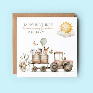Tarjeta de granja personalizada para nieto, tarjeta de cumpleaños para niños, tarjeta de animales, tarjeta para nieto