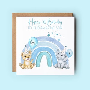 Tarjeta personalizada para hijo, tarjeta de primer, segundo y tercer cumpleaños, tarjetas para hijo, primer, segundo y tercer cumpleaños