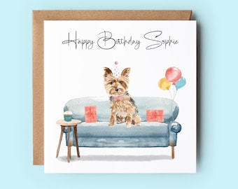 Personalized Yorkshire Terrier Birthday Card, Dog Lover Handmade Card