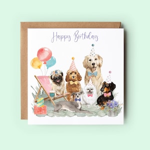 Carte d'anniversaire de chien, carte de fête de chien, cartes de chien mignon, carte de cockapoo, carte de chien de saucisse, carte de golden retriever, carte de carlin, carte de lévrier