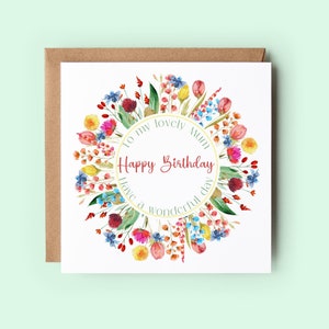 Tarjeta de cumpleaños para mamá, tarjeta de cumpleaños floral, tarjeta para mamá