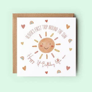 Carte personnalisée premier anniversaire, Première visite autour du soleil, Cartes pour fille, 1er anniversaire, Carte pour nièce, Carte pour petite-fille