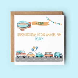 Personalisierte Sohn Geburtstagskarte, Transportkarte, personalisierte Alterskarte, Autokarte, erster zweiter dritter vierter fünfter Geburtstag