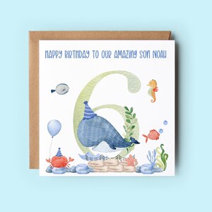 Personalised Son 6th Birthday Card, Sea Life Card,Sixth Birthday Card, 6th Birthday Card, Card for Son, Grandson Card, Under The Sea Card