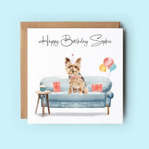 Carte d'anniversaire du Yorkshire Terrier, carte d'anniversaire personnalisée, carte d'amoureux des chiens, cartes faites main, cartes d'anniversaire de chien