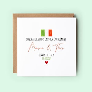 Tarjeta de compromiso personalizada de Italia, tarjeta de felicitación para recién comprometidos, personalizada con nombres y fecha