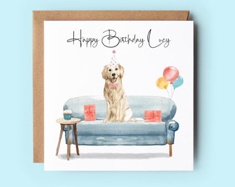 Carte d'anniversaire Golden Retriever, carte d'anniversaire personnalisée, carte d'amoureux des chiens, cartes faites main, cartes d'anniversaire de chien