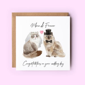 Carte de mariage chat, Meow & Furever, jolies cartes de mariage, carte de félicitations