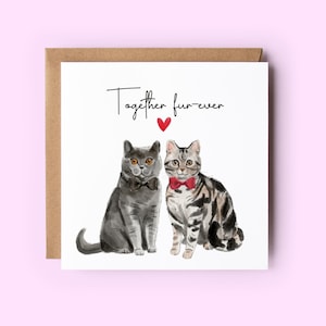 Cat Anniversary Card, Together Fur-Ever Card, Funny Pun Card, Valentines Day Card