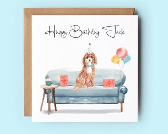 Cucciolo Di Cane Con Torta Di Compleanno Felice Un Cappello Da Festa Biglietto Auguri Cartolina 173787033