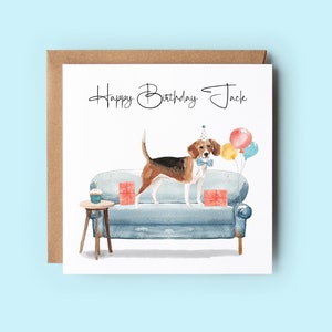 Carte d'anniversaire Beagle, carte d'anniversaire personnalisée, carte d'amoureux des chiens, cartes faites main, cartes d'anniversaire de chien