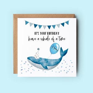 Carte baleine personnalisée, passez un moment inoubliable, carte de jeu de mots baleine, carte d'anniversaire personnalisée