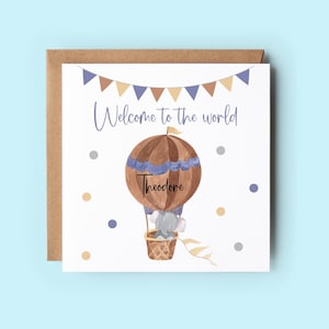 Tarjeta personalizada de bienvenida al mundo para el nuevo bebé, tarjeta con elefante