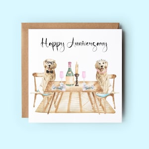 Tarjeta de aniversario de Golden Retriever, tarjeta de feliz aniversario, tarjeta de Golden Retriever, tarjeta hecha a mano, tarjeta de aniversario de bodas