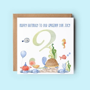Personalised Son 3rd Birthday Card, Sea Life Card, Third Birthday Card, 3rd Birthday Card, Card for Son, Grandson Card, Under The Sea Card
