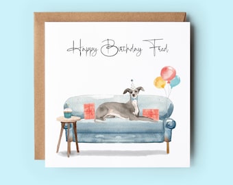 Biglietto di auguri di compleanno con cane levriero, 147 x 147 mm