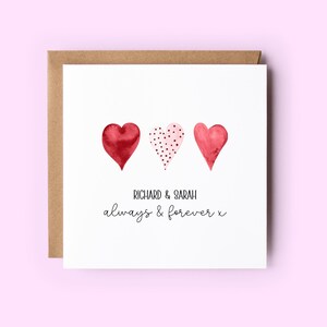 Carte de nom de couple personnalisée, carte de coeur, carte d'anniversaire, carte pour toujours et pour toujours