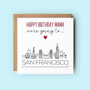 Wir gehen nach San Francisco, Überraschungs-Geburtstagskarte, personalisiert, Wortlaut kann angepasst werden