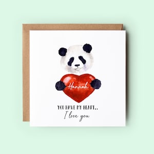 Panda personalisierte Karte, du hast mein Herz personalisierte Karte, Valentinstag Karte