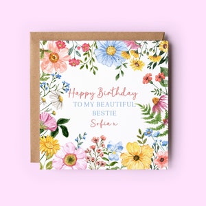 Alles Gute zum Geburtstag schöne Bestie, Blumen Bestie Karte, Karte für Freund