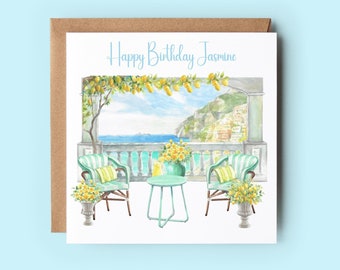 Amalfi Coast Birthday Card, Italian Lemon Design