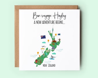 Carte néo-zélandaise, Carte de déménagement en Nouvelle-Zélande, Carte de nouvelles aventures, Carte d'émigration, Personnalisée, Carte Bon voyage