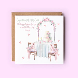 Personalisierte Hochzeitskarte, hübsche rosa Hochzeitskarte, Hochzeitskarte