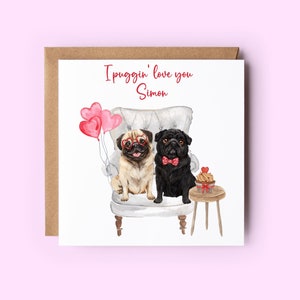 Puggin 'Love You Karte, personalisierte Jubiläumskarte, Jubiläumskarte, Mopskarte, Hundekarte