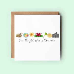 Tarjeta de feliz cumpleaños galesa, tarjeta personalizada Penblwydd Hapus