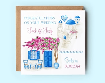 Santorini Wedding Card, Personalized Destination Wedding Congratulations