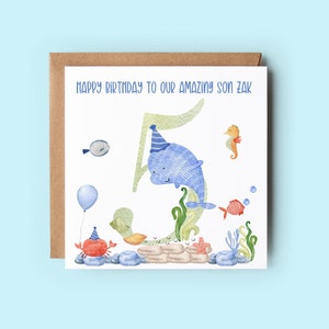 Personalised Son 5th Birthday Card, Sea Life Card, Fifth Birthday Card, 5th Birthday Card, Card for Son, Grandson Card, Under The Sea Card