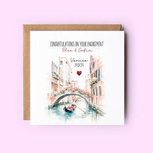 Carte de fiançailles personnalisée à Venise, carte de félicitations pour les nouveaux fiancés, personnalisée avec noms et date