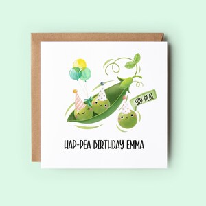 Hap-Pea Geburtstag, Erbsenkarte, Yip-Pea, lustige Geburtstags-Wortspielkarte, personalisierte Geburtstagskarte