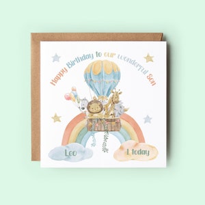 Tarjeta de cumpleaños personalizada para hijo, maravillosa tarjeta para hijo, tarjeta de safari personalizada, tarjeta de animal de la jungla