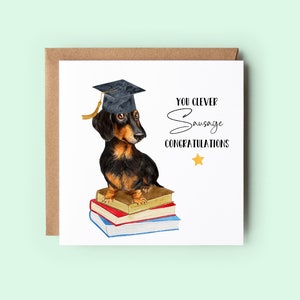 Tarjeta de graduación de Dachshund, Salchicha inteligente, Tarjeta de felicitaciones, Tarjeta de felicitaciones, Tarjeta de resultados de exámenes
